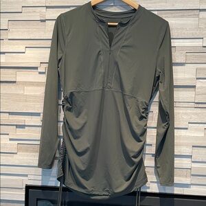 Womens Athleta Olive Green Long Sleeve quarter zip Shirt, Size L, NWOT